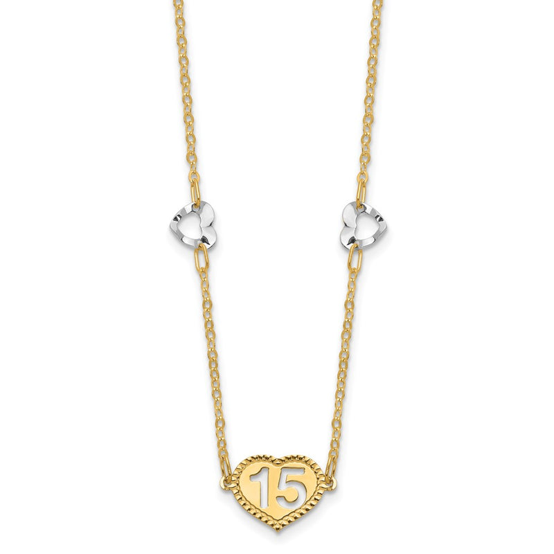14K Two-Tone Polished 15 Heart W/2 In Ext Necklace
