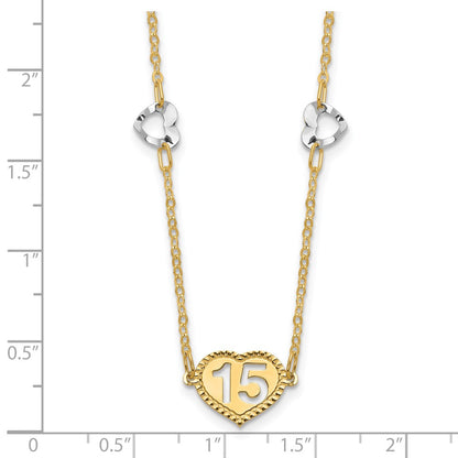 14K Two-Tone Polished 15 Heart W/2 In Ext Necklace