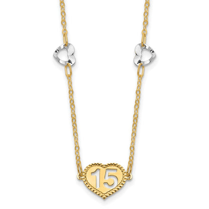 14K Two-Tone Polished 15 Heart W/2 In Ext Necklace