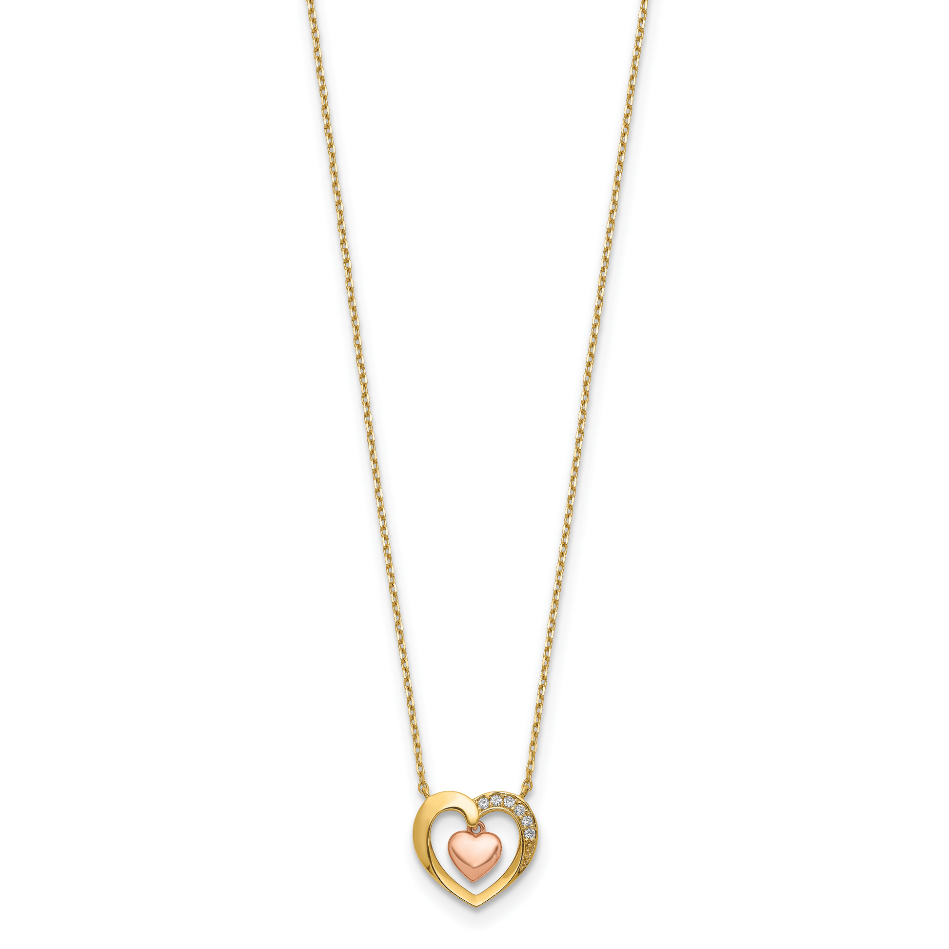 14K Two-Tone Hearts Cz 18 Inch With 2 Ext. Necklace