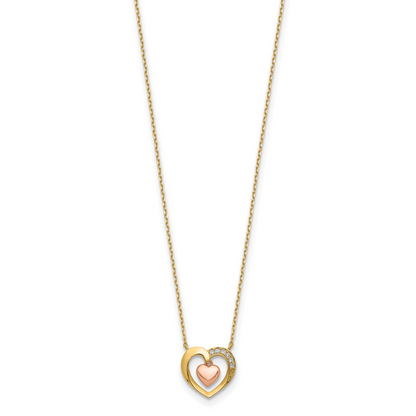 14K Two-Tone Hearts Cz 18 Inch With 2 Ext. Necklace