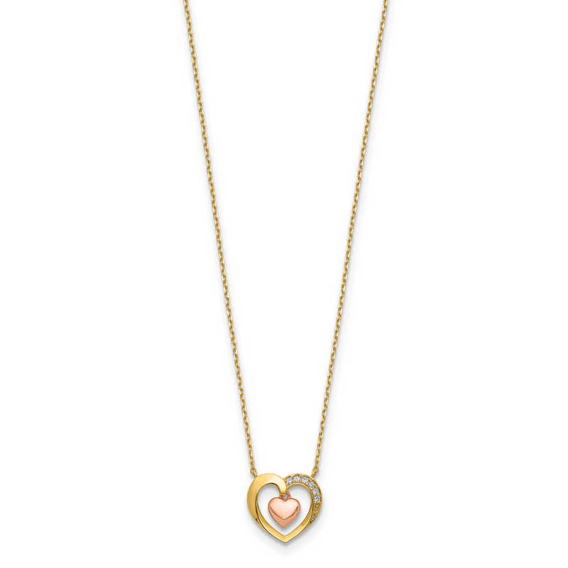 14K Two-Tone Hearts Cz 18 Inch With 2 Ext. Necklace