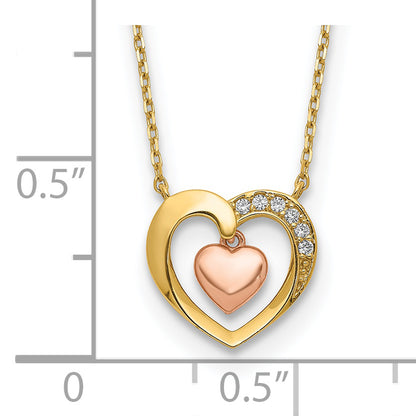 14K Two-Tone Hearts Cz 18 Inch With 2 Ext. Necklace