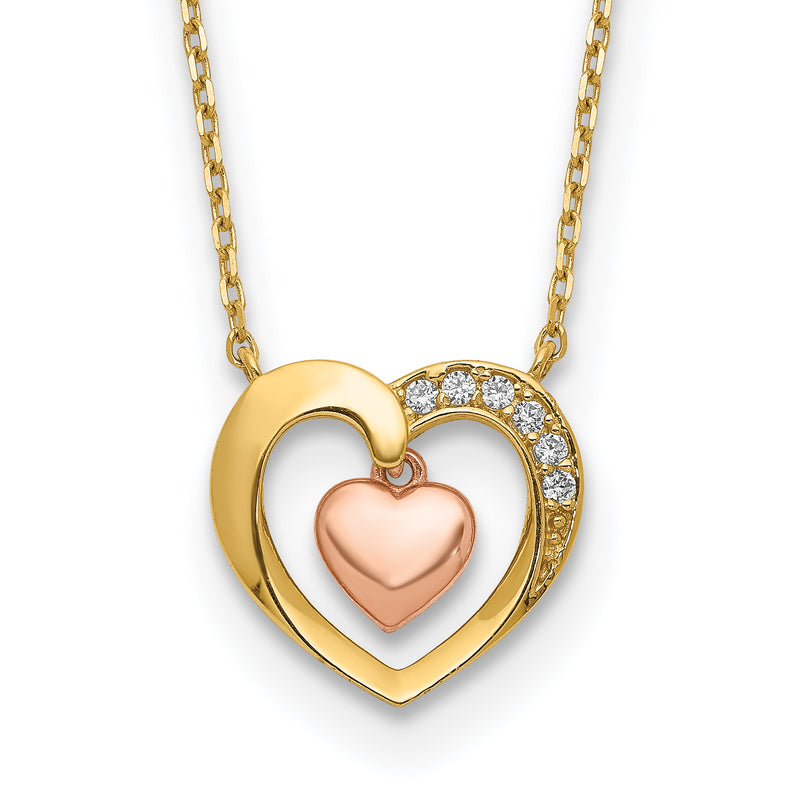 14K Two-Tone Hearts Cz 18 Inch With 2 Ext. Necklace
