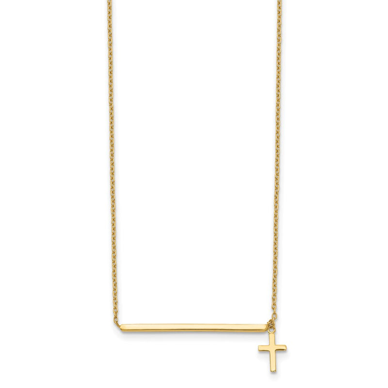 14K Yellow Gold Polished Cross W/ 2In Ext. Necklace