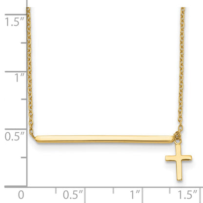 14K Yellow Gold Polished Cross W/ 2In Ext. Necklace