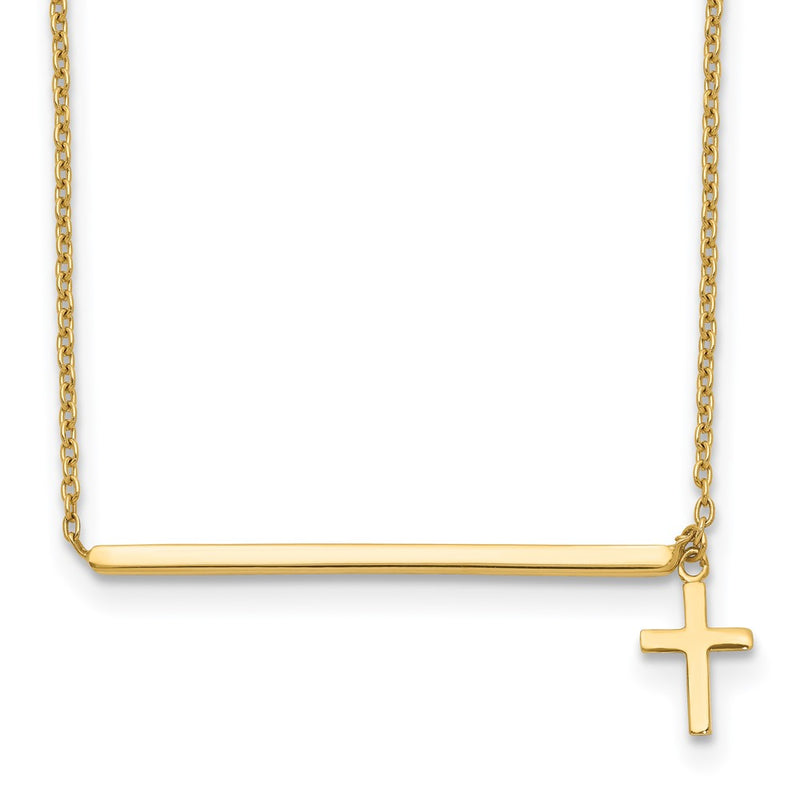 14K Yellow Gold Polished Cross W/ 2In Ext. Necklace