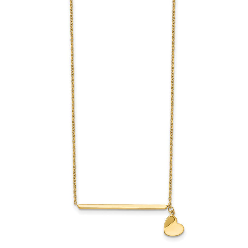 14K Yellow Gold Polished Heart W/ 2In Ext. Necklace