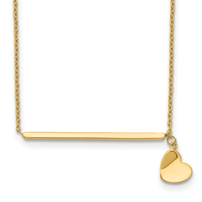 14K Yellow Gold Polished Heart W/ 2In Ext. Necklace