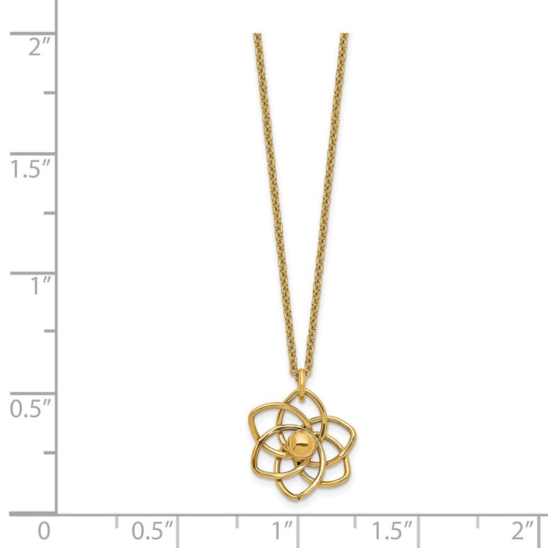 14K Yellow Gold Polished Flower W/2 In Ext Necklace