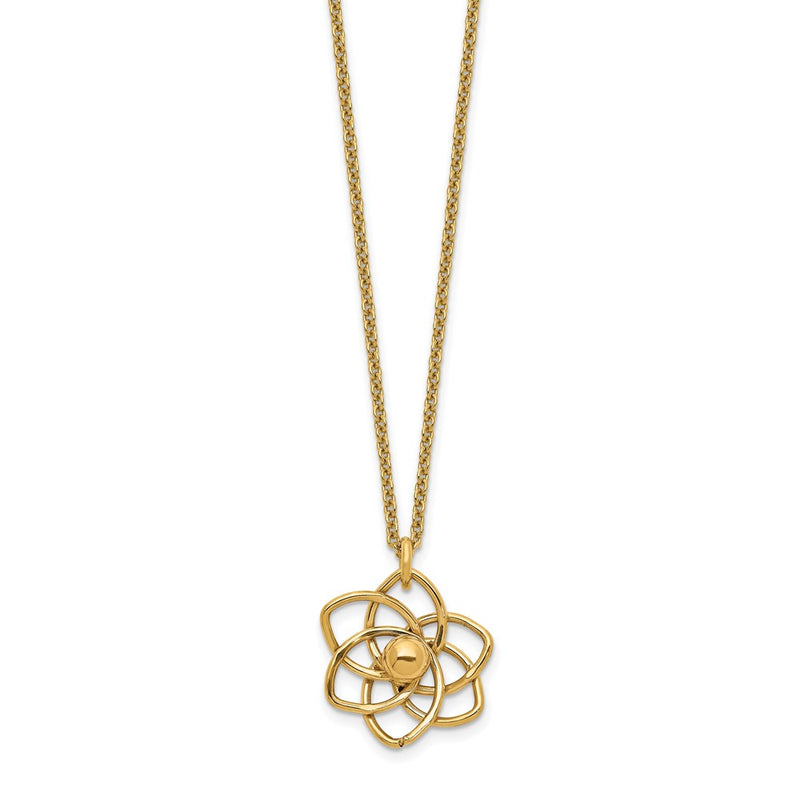 14K Yellow Gold Polished Flower W/2 In Ext Necklace