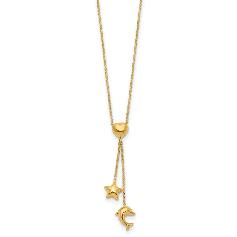 14K Yellow Gold Heart, Star & Dolphin Y-Necklace