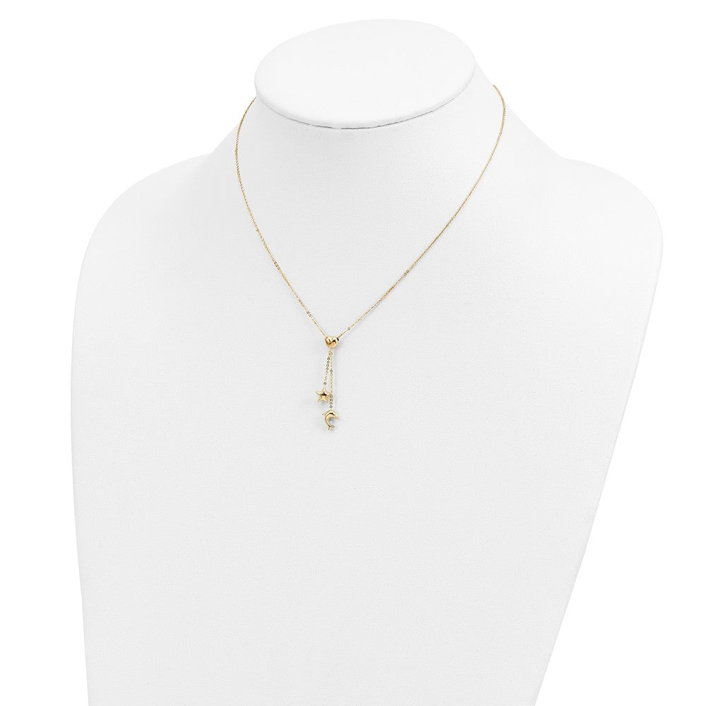 14K Yellow Gold Heart, Star & Dolphin Y-Necklace