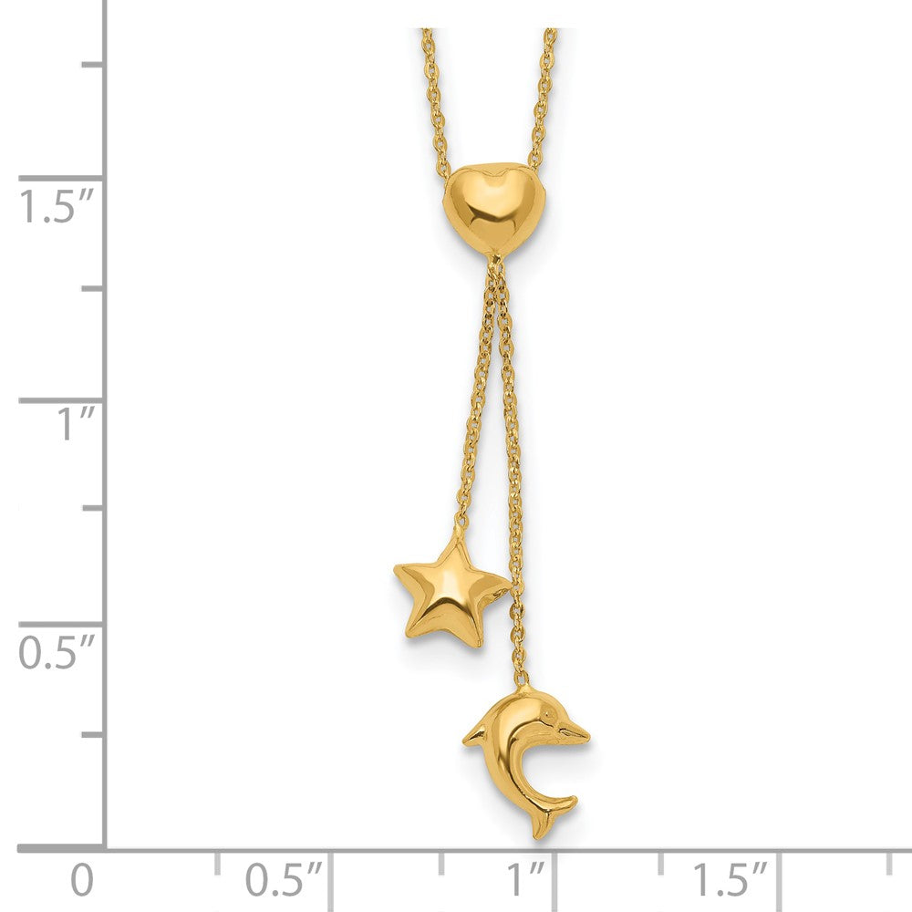 14K Yellow Gold Heart, Star & Dolphin Y-Necklace