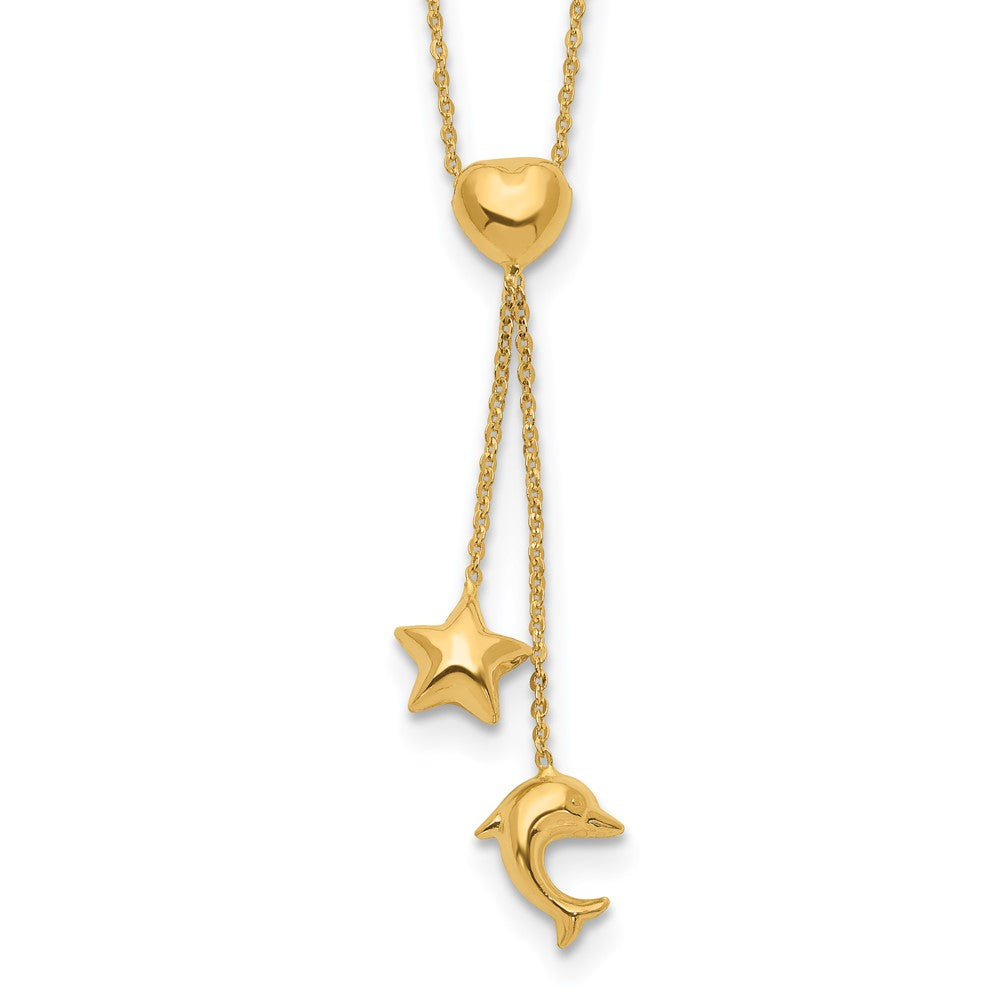 14K Yellow Gold Heart, Star & Dolphin Y-Necklace