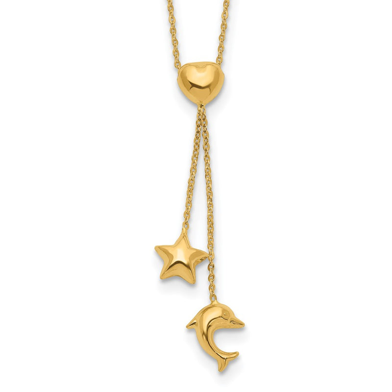 14K Yellow Gold Heart, Star & Dolphin Y-Necklace