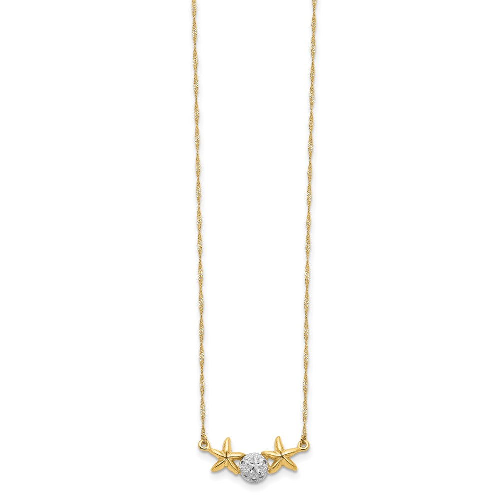 14K Yellow & Rhodium White 17 Brushed Polished Sand Dollar Starfish Necklace