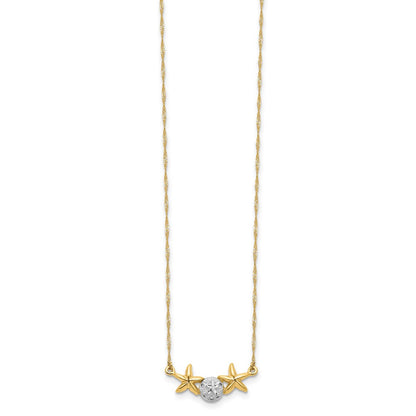 14K Yellow & Rhodium White 17 Brushed Polished Sand Dollar Starfish Necklace