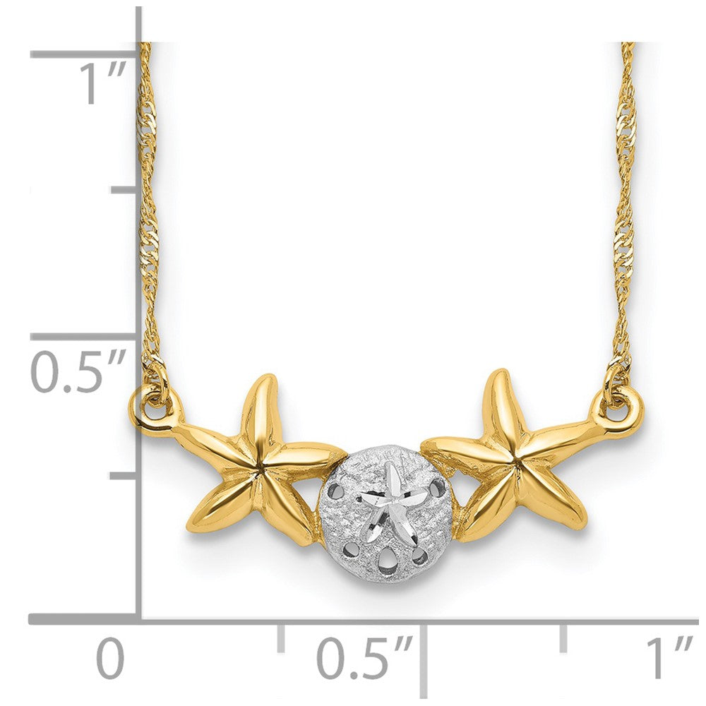 14K Yellow & Rhodium White 17 Brushed Polished Sand Dollar Starfish Necklace