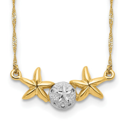 14K Yellow & Rhodium White 17 Brushed Polished Sand Dollar Starfish Necklace