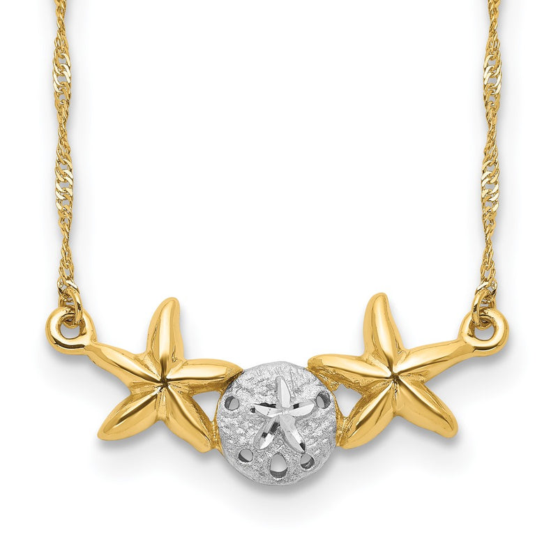 14K Yellow & Rhodium White 17 Brushed Polished Sand Dollar Starfish Necklace