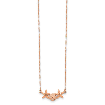 14K Rose Gold Brushed & Polished Sand Dollar Starfish Necklace