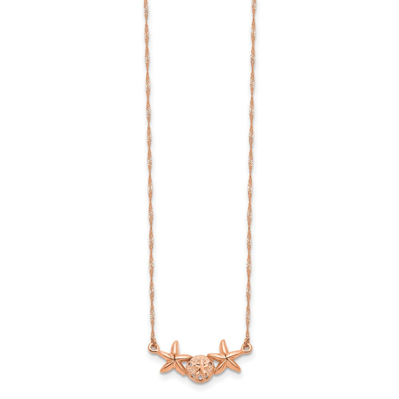 14K Rose Gold Brushed & Polished Sand Dollar Starfish Necklace