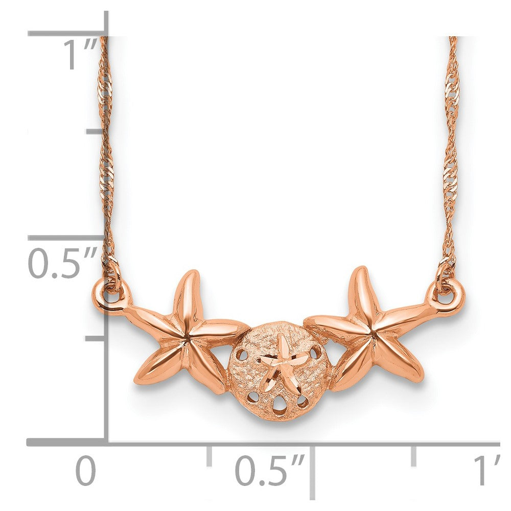 14K Rose Gold Brushed & Polished Sand Dollar Starfish Necklace