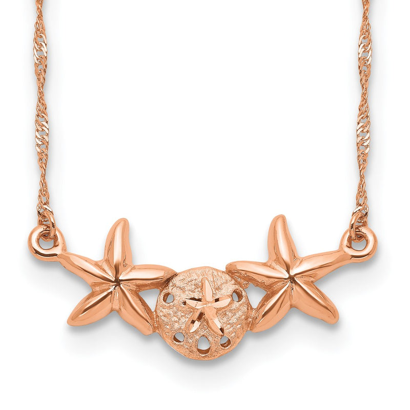 14K Rose Gold Brushed & Polished Sand Dollar Starfish Necklace