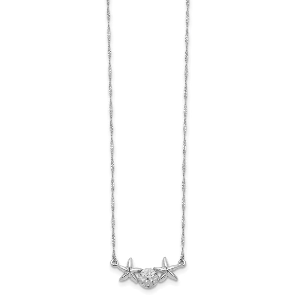 14K White Gold Brushed & Polished Sand Dollar Starfish Necklace