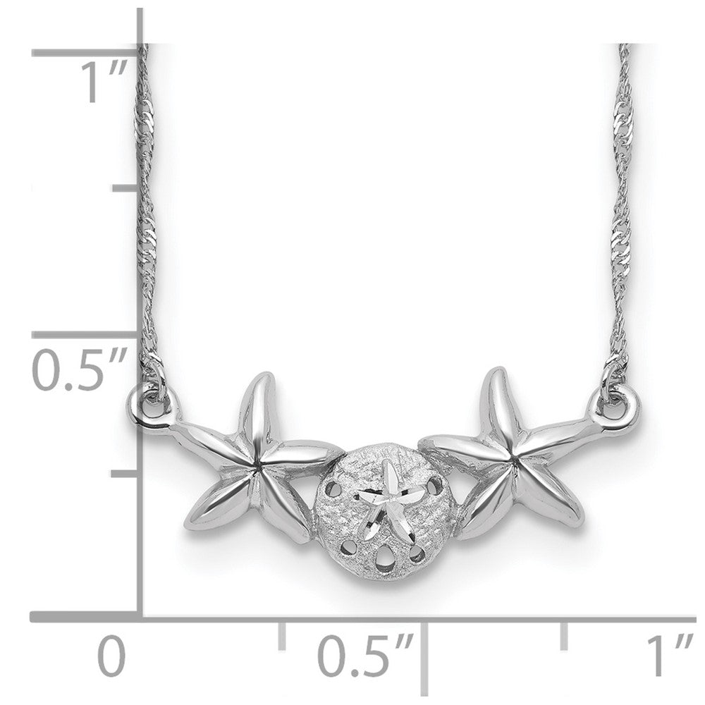 14K White Gold Brushed & Polished Sand Dollar Starfish Necklace