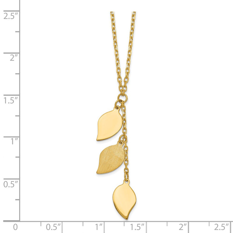 14K Yellow Gold Brushed & Polished W/2 In Ext Leaf Necklace