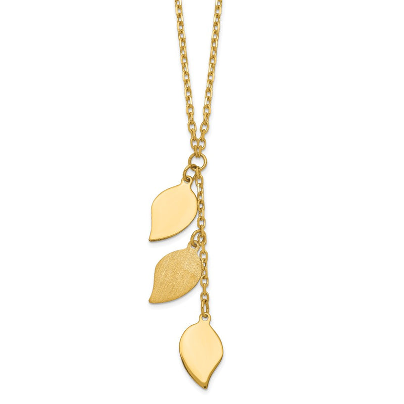 14K Yellow Gold Brushed & Polished W/2 In Ext Leaf Necklace