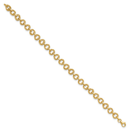 7 Inch 14K Polished & Textured Fancy Link Bracelet