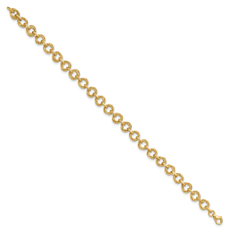 7 Inch 14K Polished & Textured Fancy Link Bracelet