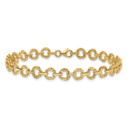 7 Inch 14K Polished & Textured Fancy Link Bracelet