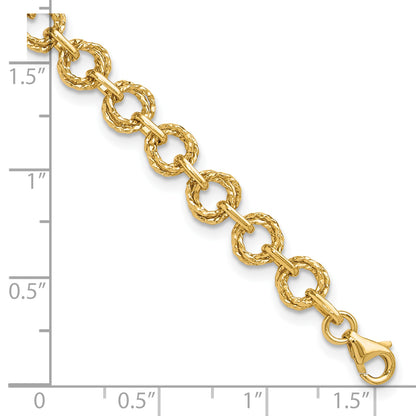 7 Inch 14K Polished & Textured Fancy Link Bracelet