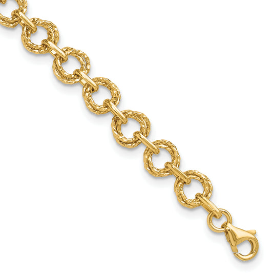7 Inch 14K Polished & Textured Fancy Link Bracelet