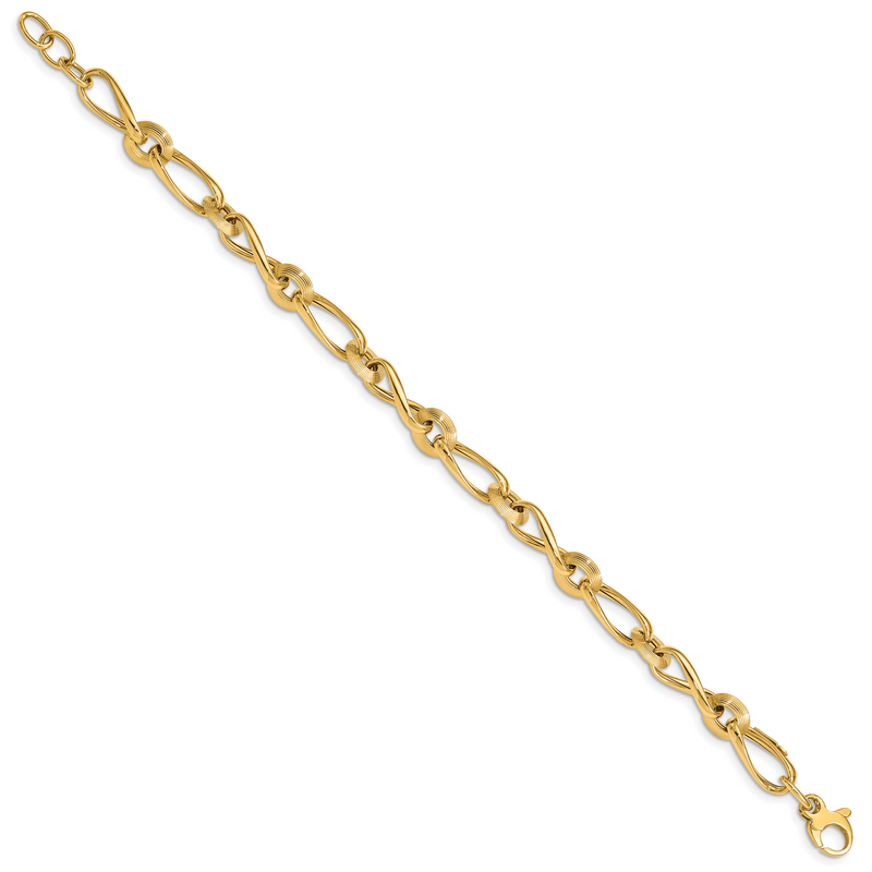 8 Inch 14K Polished & Grooved With .5 In Ext. Fancy Link Bracelet