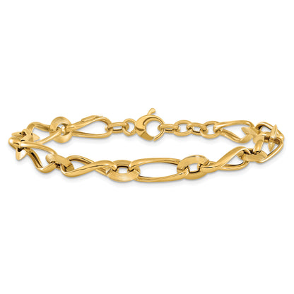 8 Inch 14K Polished & Grooved With .5 In Ext. Fancy Link Bracelet