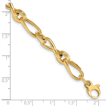 8 Inch 14K Polished & Grooved With .5 In Ext. Fancy Link Bracelet