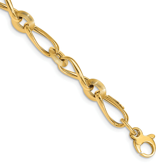 8 Inch 14K Polished & Grooved With .5 In Ext. Fancy Link Bracelet