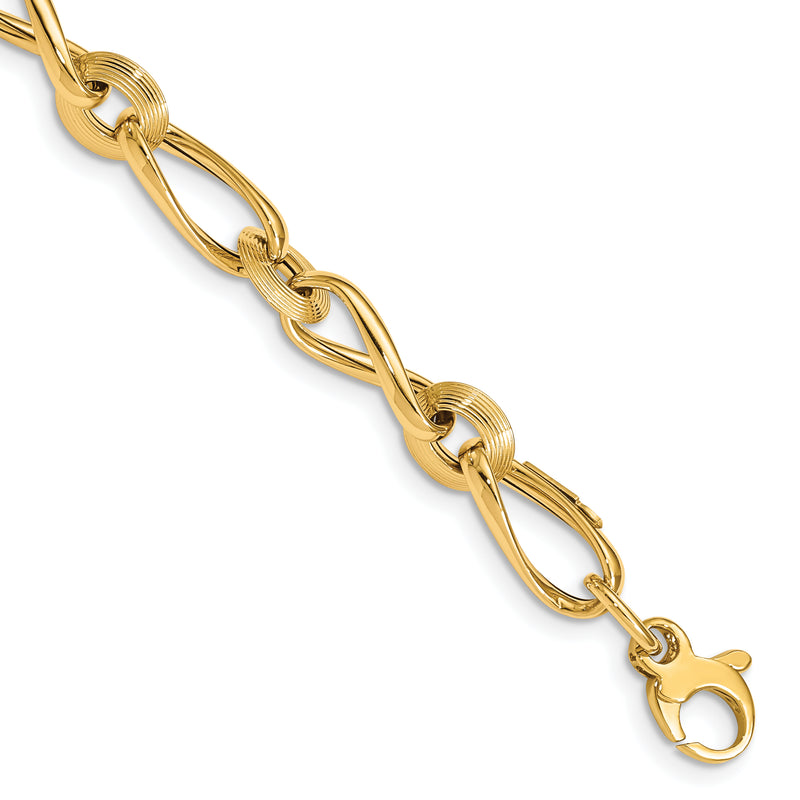 8 Inch 14K Polished & Grooved With .5 In Ext. Fancy Link Bracelet