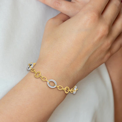 7.5 Inch 14K Two-Tone Fancy Circles Cable Link Bracelet