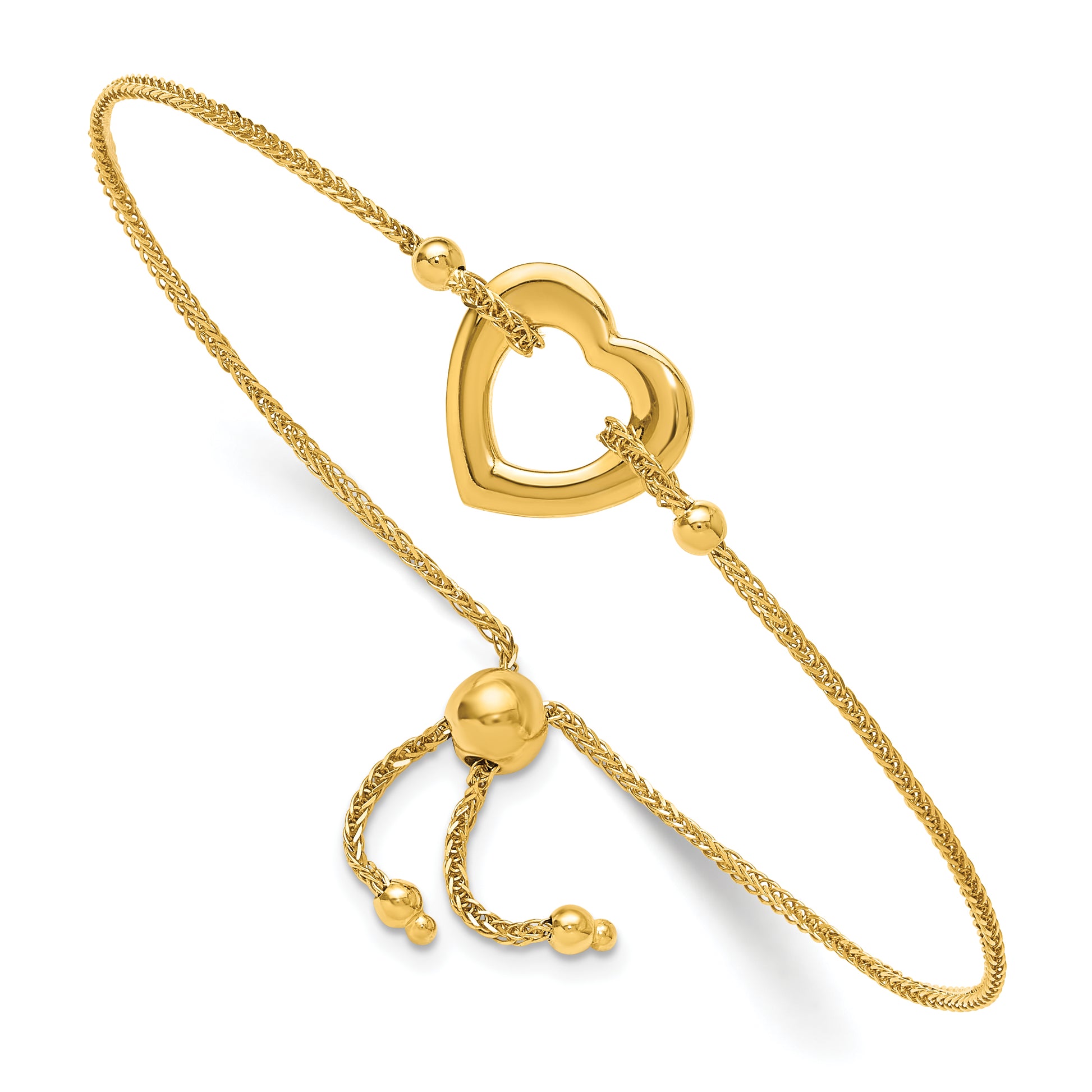 14K Yellow Gold Heart Adjustable Bracelet