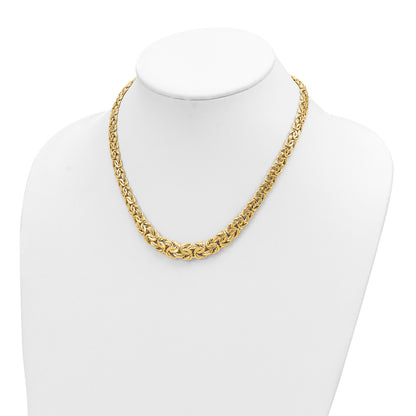 14K Yellow Gold Fancy Graduated 7-12mm Flat Byzantine Necklace