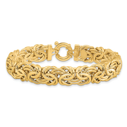 7.5 Inch 14K Fancy 11mm Flat Byzantine Bracelet