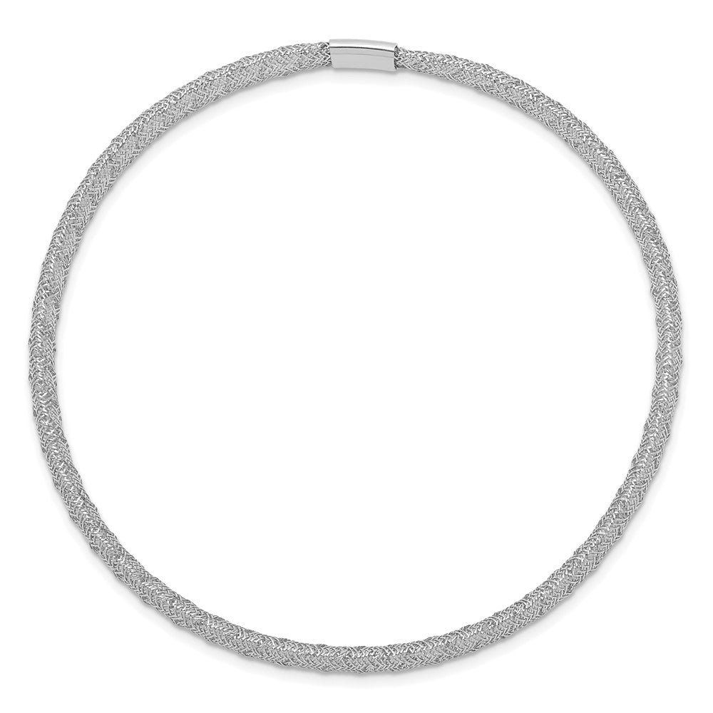 14K White Gold with White Rhodium Plating Stretch Mesh Bracelet