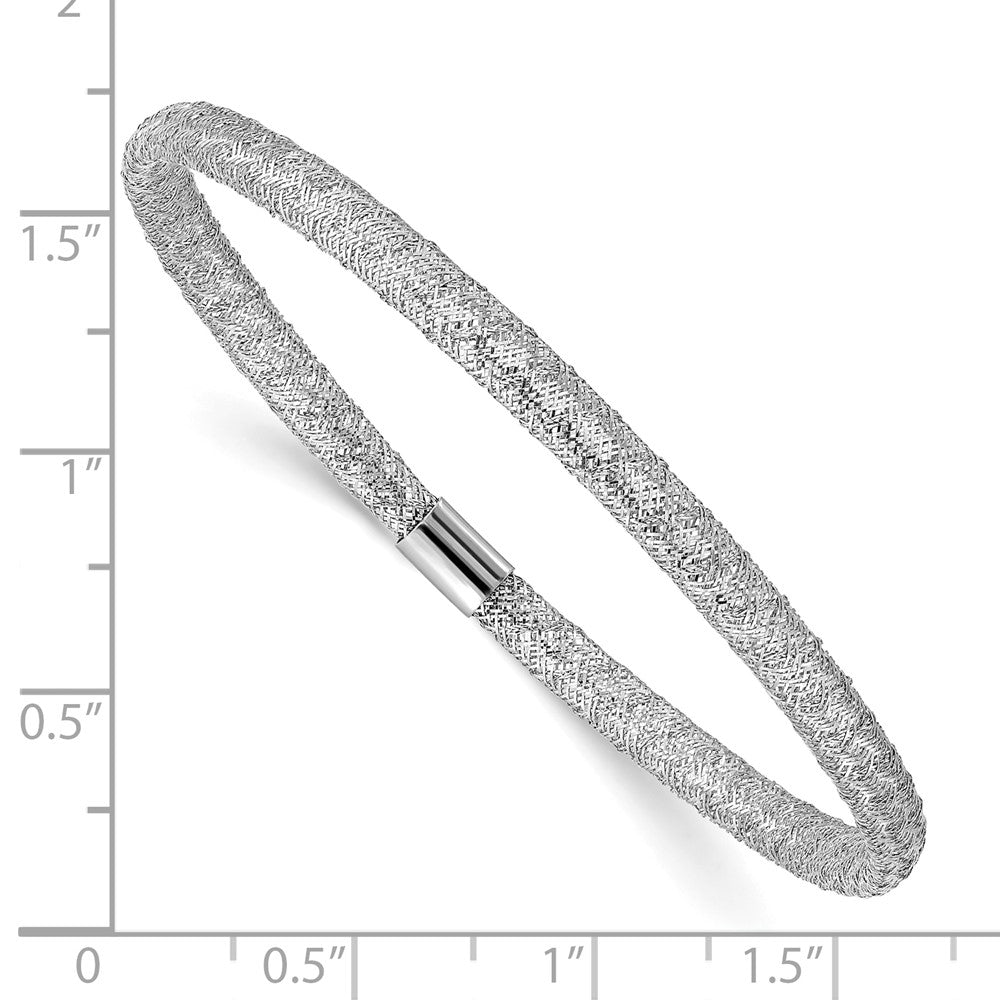 14K White Gold with White Rhodium Plating Stretch Mesh Bracelet