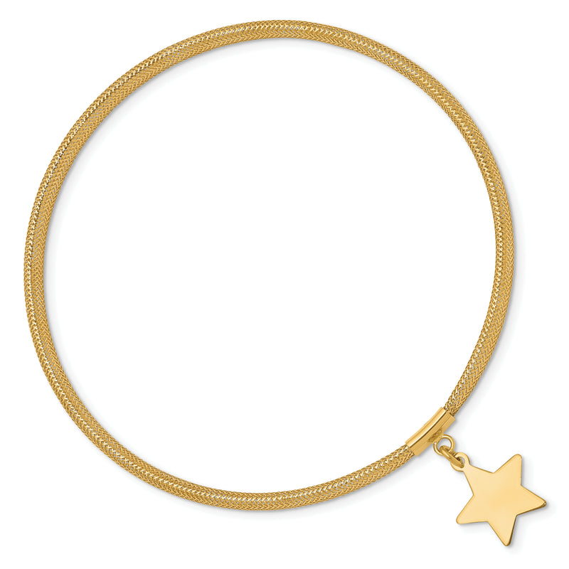 14K Yellow Gold Mesh Star Dangle Stretch Bracelet